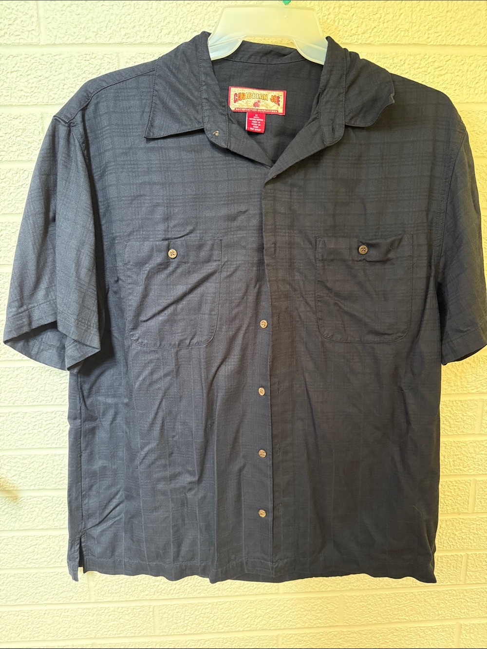 Caribbean Joe Men's Short Sleeve Button-Down Shirt in Navy Blue